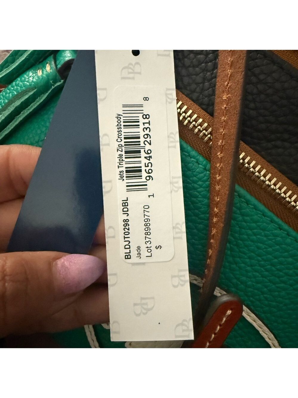 New York Jets Dooney & Bourke 3 Zip Pebbled Leather Crossbody Bag Jade $178 NWT - Picture 7 of 8